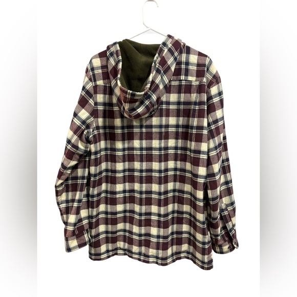 L.L. Bean Plaid Hooded Shirt - Red and Cream - Picture 6 of 9